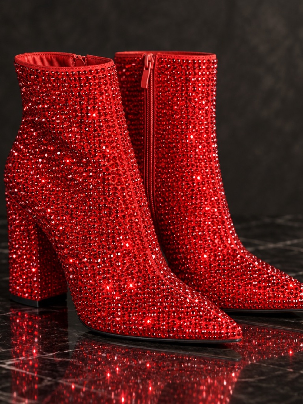 Forever Iceberg-12 Red Rhinestone Bling Ankle Boots Booties Size 7.5